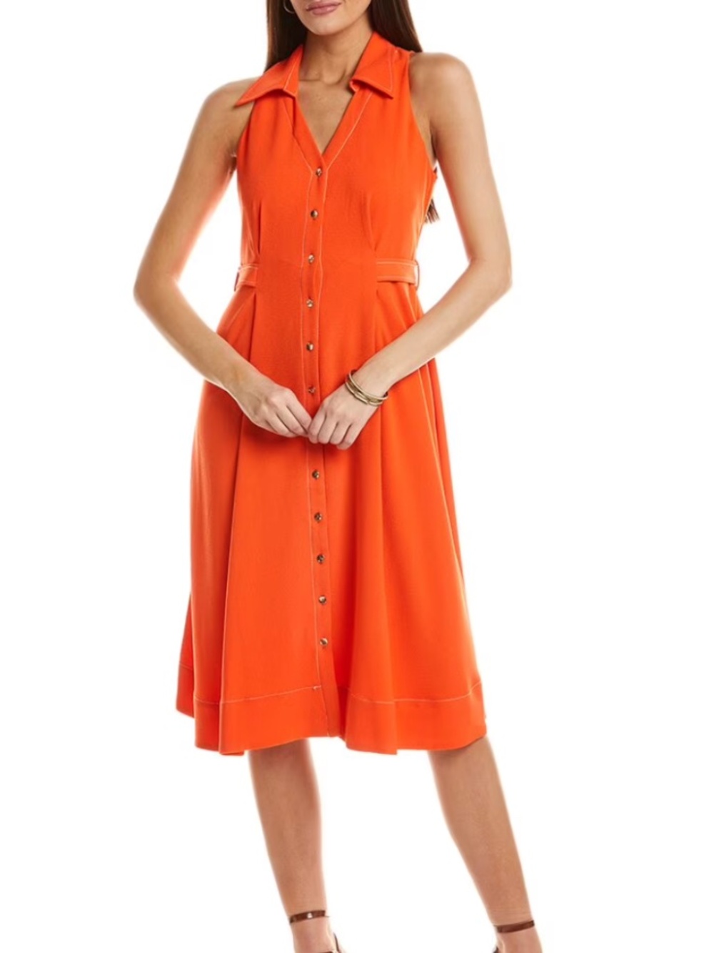 🍊 NWT - CeCe Orange Printed Dress Fit-And-Flare Midi Dress - Size 0